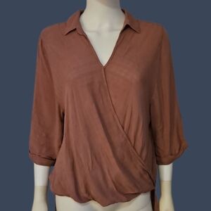 3/$30 SANDY & SID Mauve Oversized Crossover Surplice Blouson Top